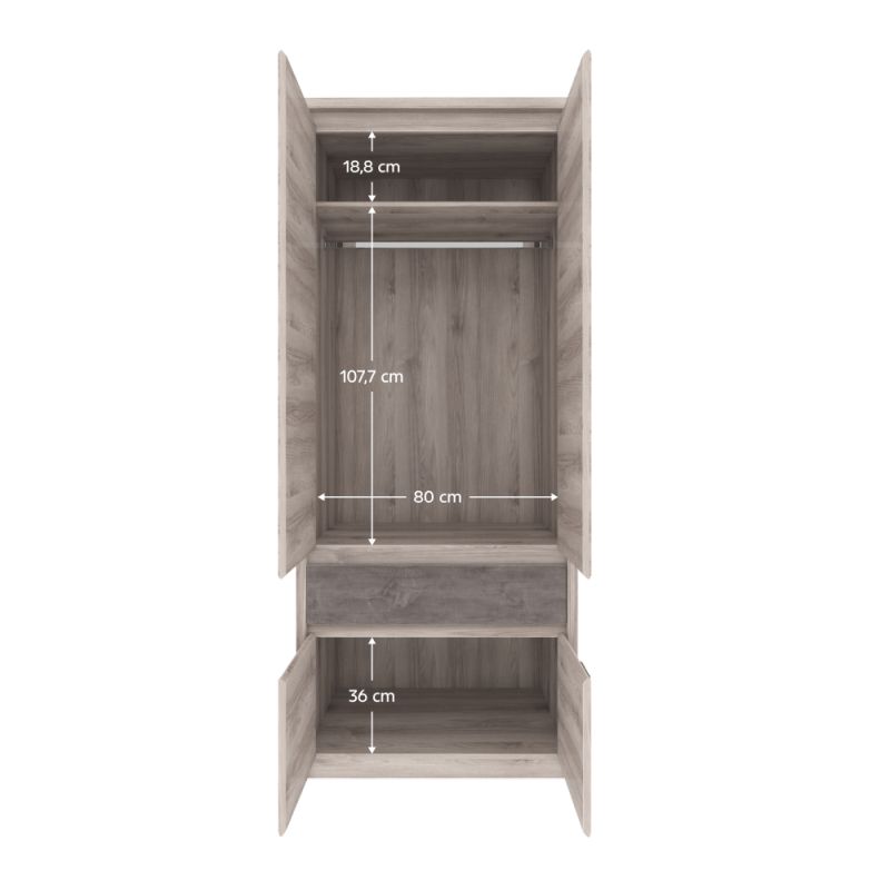 Skriňa, 86cm, vešiaková, gaštan nairobi, onyx, zrkadlo, JESI NEW 4D1S