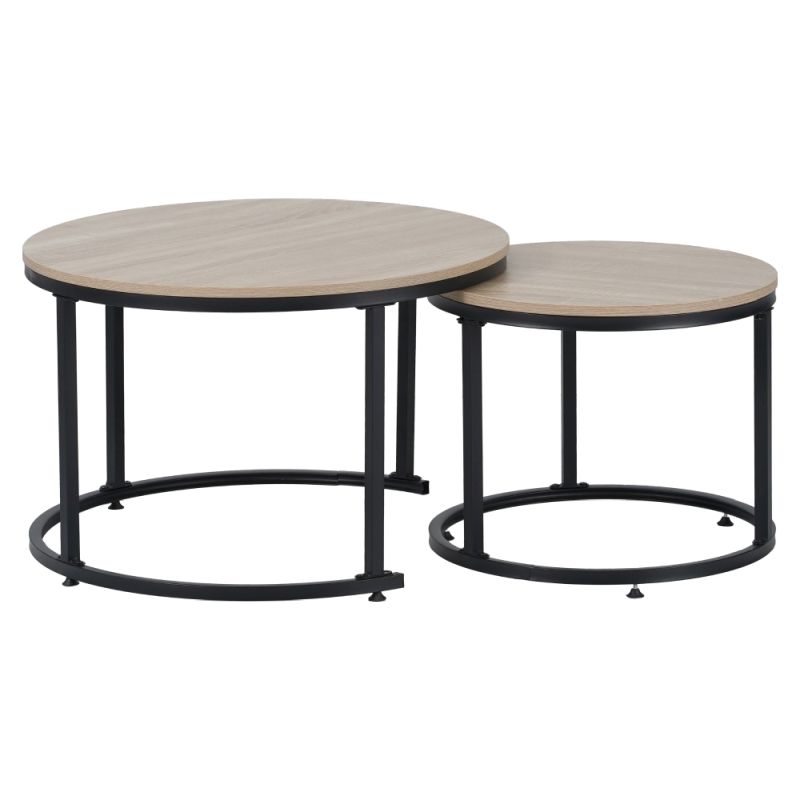 Konferenčné stolíky, set 2 ks, 70x70cm, dub sonoma, čierny, TARNI