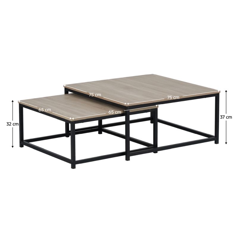 Konferenčné stolíky, set 2 ks, 75x75cm, dub sonoma, čierny, KASTLER 2 NEW TYP 1