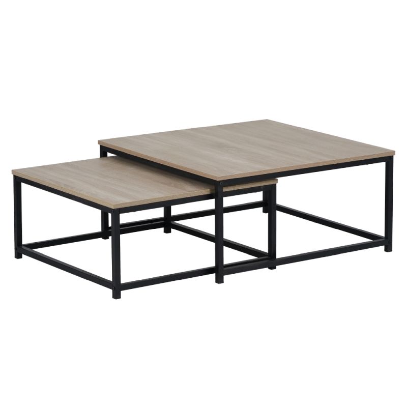 Konferenčné stolíky, set 2 ks, 75x75cm, dub sonoma, čierny, KASTLER 2 NEW TYP 1