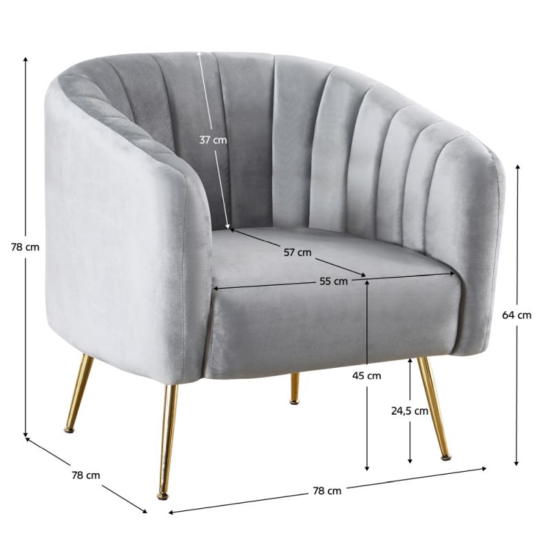 Dizajnové kreslo, sivá Velvet látka, kov gold chróm zlatý, BAGY