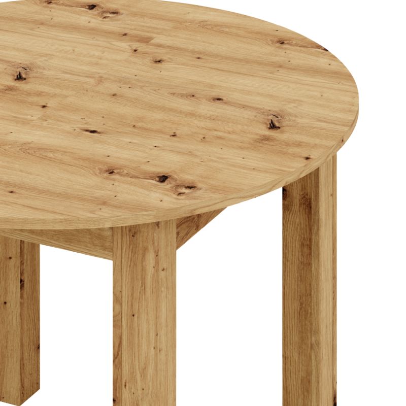 Jedálenský stôl, okrúhly, 103cm, rozkladací, DTD, dub artisan, HARRY