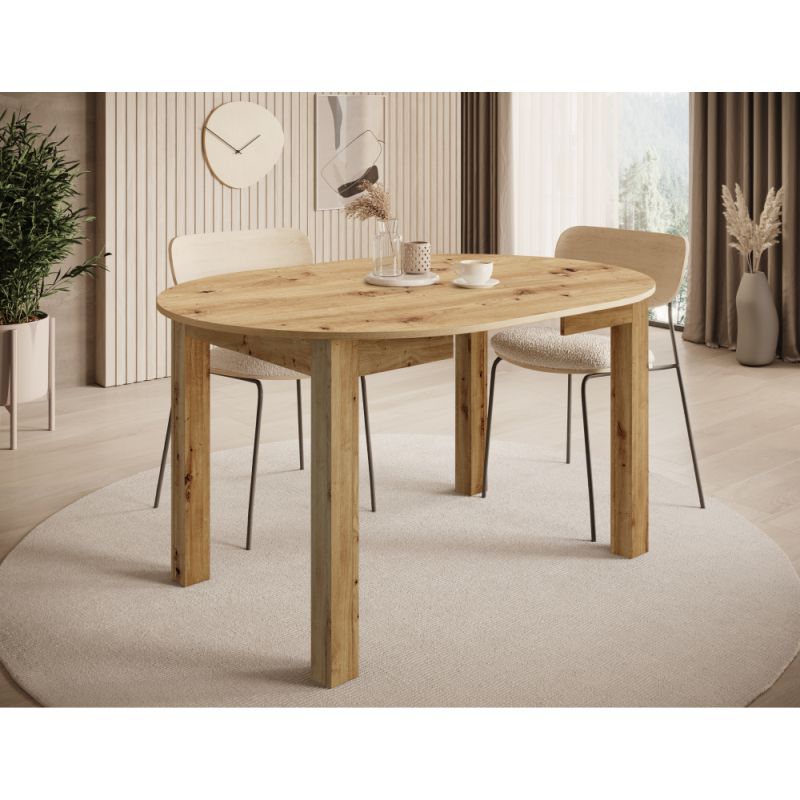 Jedálenský stôl, okrúhly, 103cm, rozkladací, DTD, dub artisan, HARRY