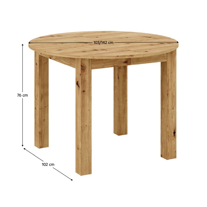 Jedálenský stôl, okrúhly, 103cm, rozkladací, DTD, dub artisan, HARRY