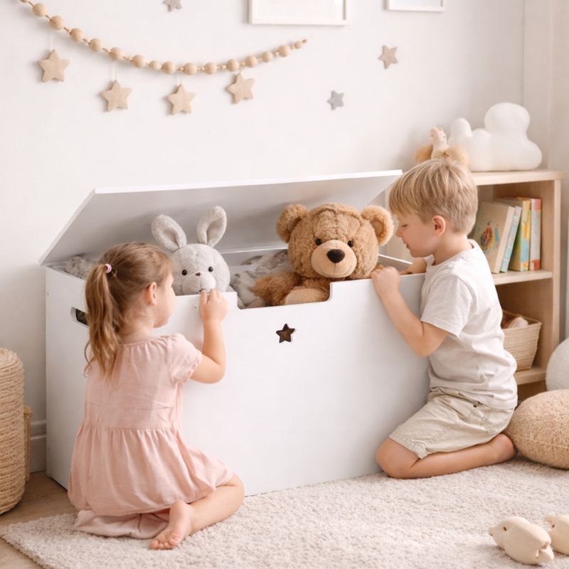 Úložný box na hračky, 60cm, biely, BOLIS