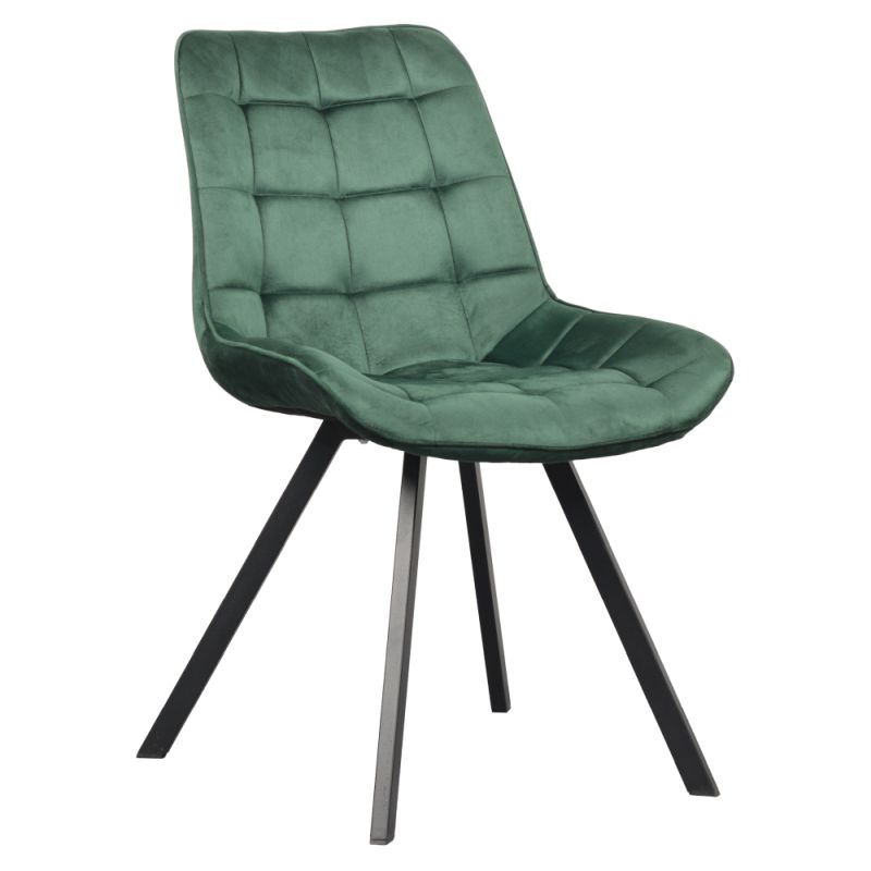 Jedálenská stolička, tmavozelená Velvet látka, nohy kov čierny, SAMIRA