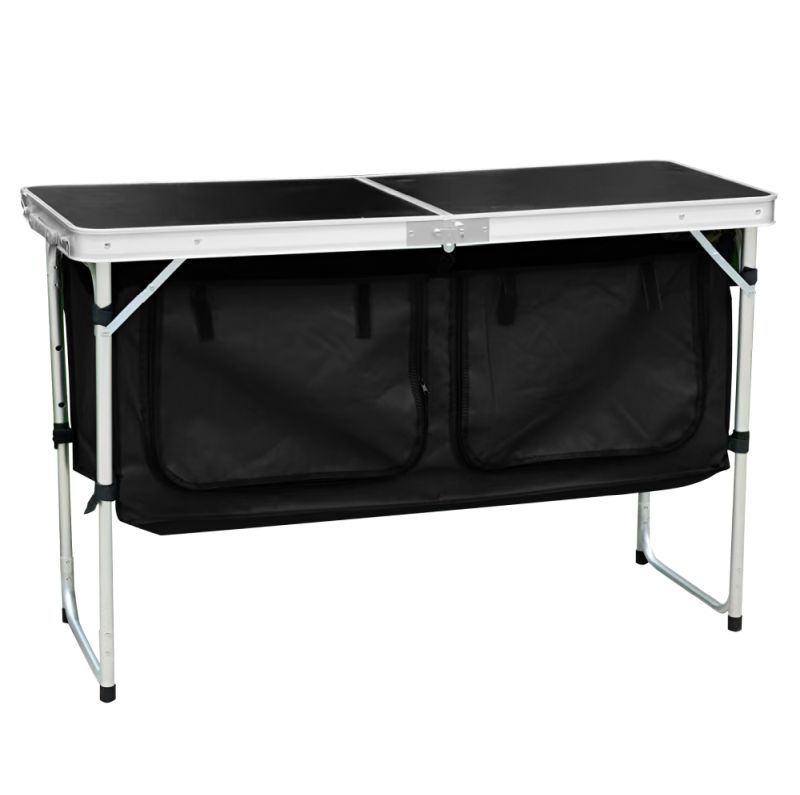 Skladací, kempingový stôl s organizérom, 120x47cm, hliník, MDF, látka, KEPI TYP 3