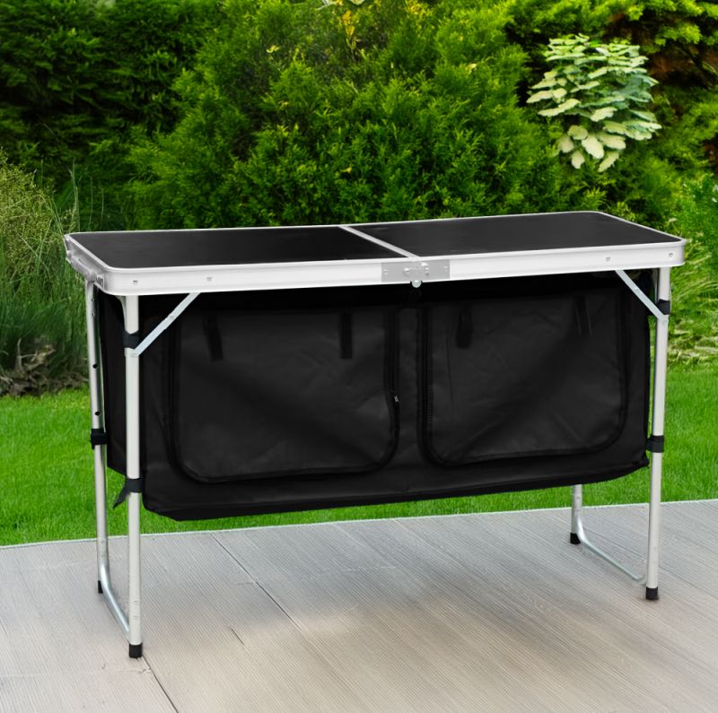 Skladací, kempingový stôl s organizérom, 120x47cm, hliník, MDF, látka, KEPI TYP 3
