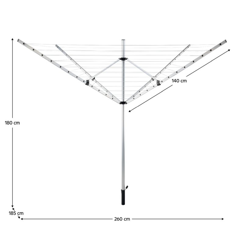 Záhradný sušiak na bielizeň, 260cm, strieborný, čierny, 50m, ROTARY NEW TYP 1