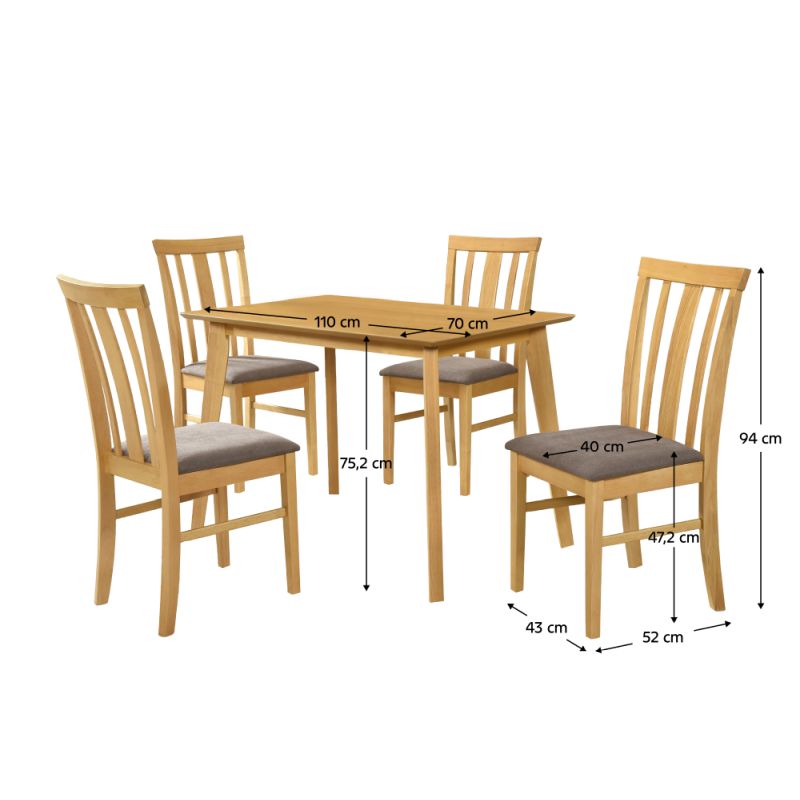 Jedálenský set 1+4, 110x70cm, MDF, dub sonoma, tmavohnedá, ROIS SET