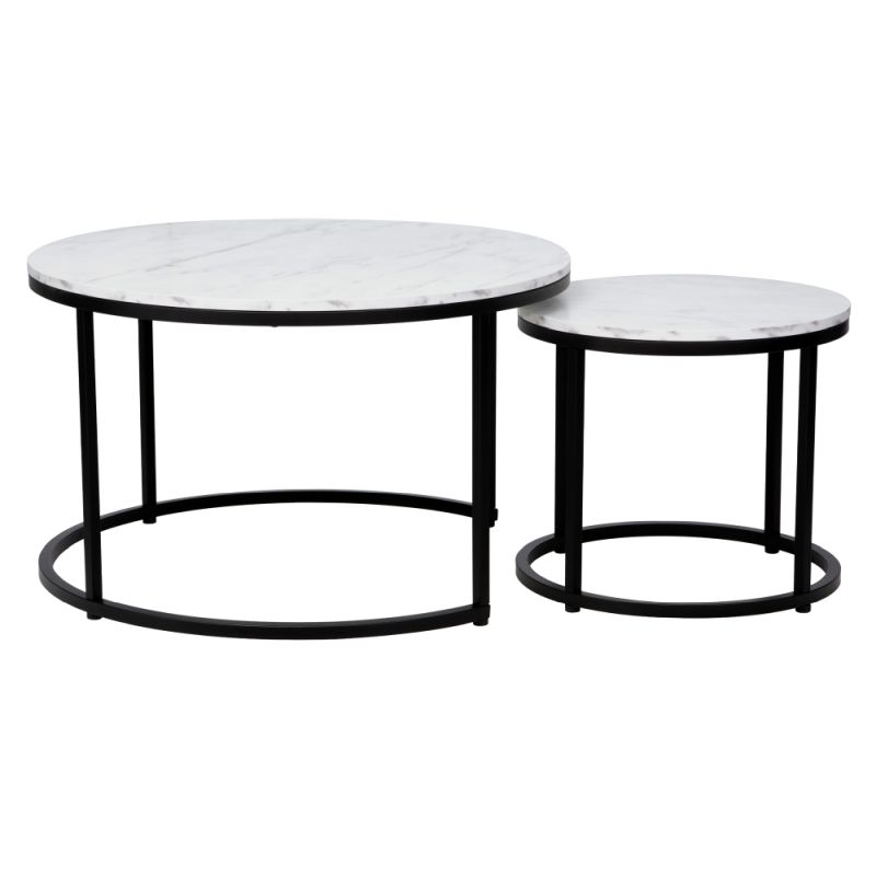 Konferenčné stolíky, set 2 ks, 80x80cm, biely, čierny, CIRKO