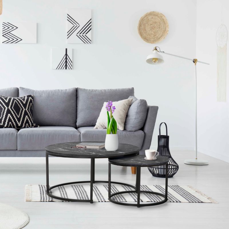 Konferenčné stolíky, set 2 ks, 80x80cm, tmavosivý, čierny, CIRKO