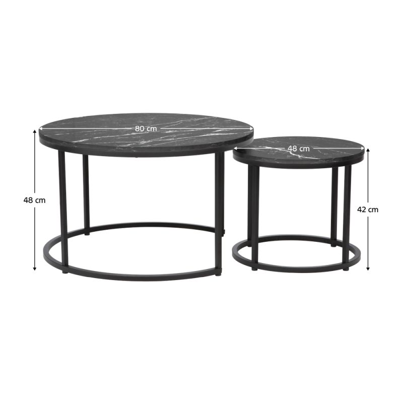 Konferenčné stolíky, set 2 ks, 80x80cm, tmavosivý, čierny, CIRKO