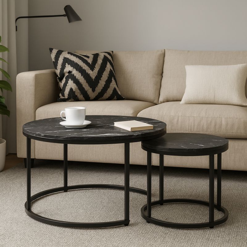 Konferenčné stolíky, set 2 ks, 80x80cm, tmavosivý, čierny, CIRKO