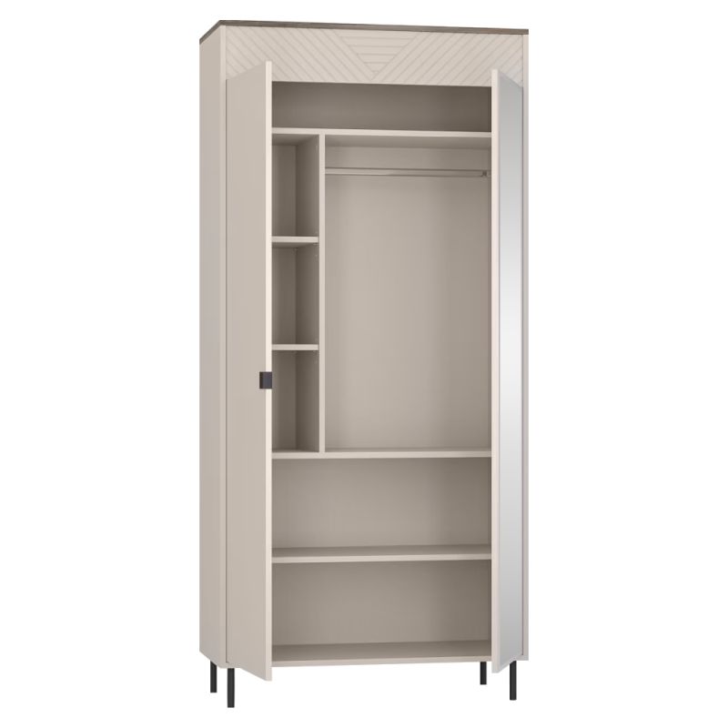 Skriňa, 90cm, kombinovaná, kašmír, dub castello, zrkadlo, EYCO 2D