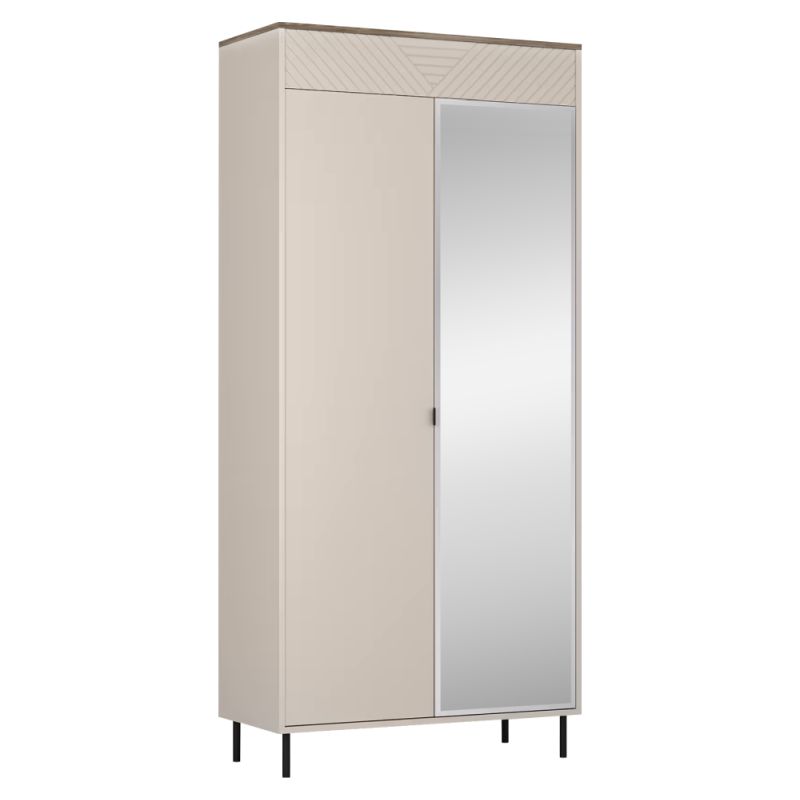 Skriňa, 90cm, kombinovaná, kašmír, dub castello, zrkadlo, EYCO 2D