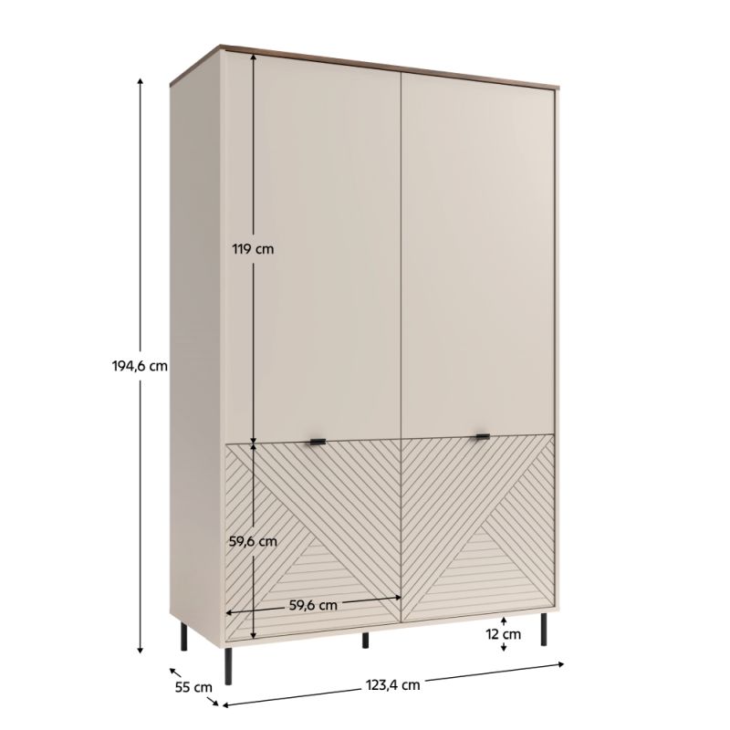 Skriňa, 123cm, vešiaková, kašmír, dub castello, EYCO 4D