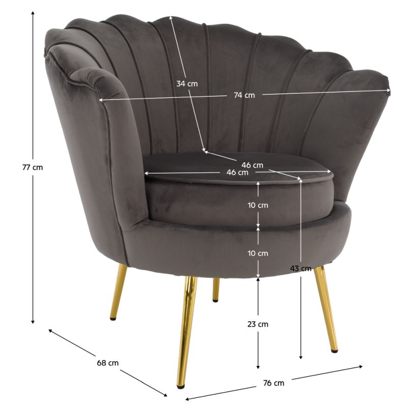 Kreslo Art-deco, kov gold chróm zlatý, sivohnedá Velvet látka, NOBLEO