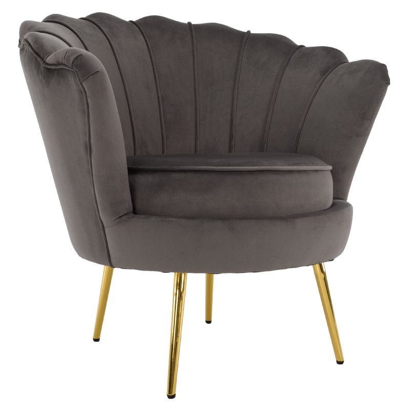 Kreslo Art-deco, kov gold chróm zlatý, sivohnedá Velvet látka, NOBLEO