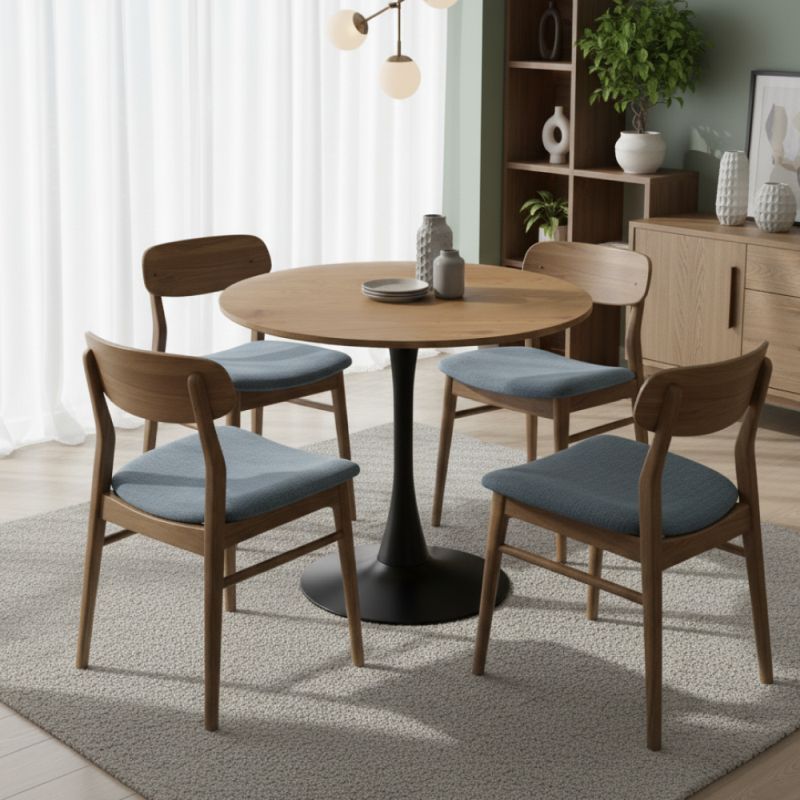 Jedálenský stôl, okrúhly 80cm, MDF, dub, čierny, REVENTON NEW