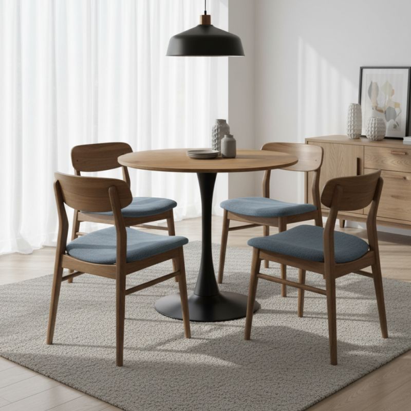 Jedálenský stôl, okrúhly 80cm, MDF, dub, čierny, REVENTON NEW