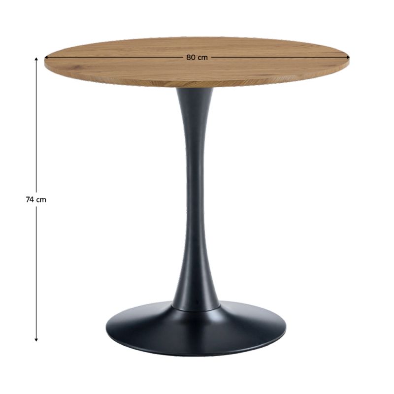 Jedálenský stôl, okrúhly 80cm, MDF, dub, čierny, REVENTON NEW