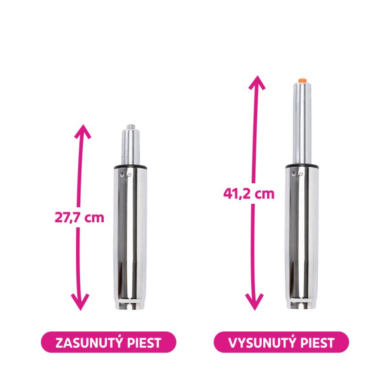 Plynový piest, chróm, dĺžka 41,2 cm, 150 kg, PIEST TYP 4