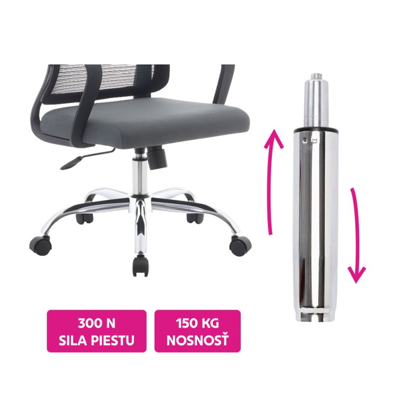 Plynový piest, chróm, dĺžka 46,3 cm, 150 kg, PIEST TYP 6