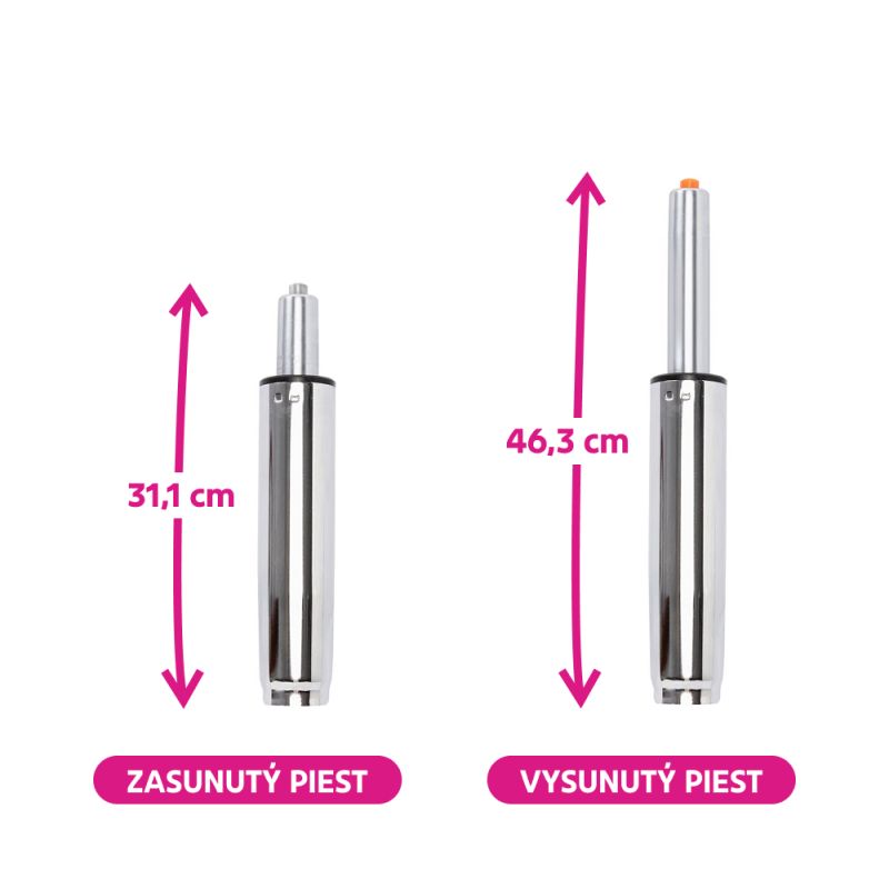 Plynový piest, chróm, dĺžka 46,3 cm, 150 kg, PIEST TYP 6