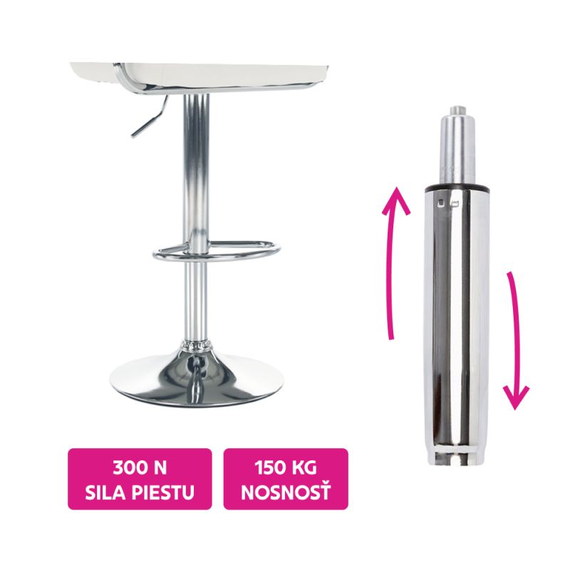 Plynový piest, chróm, dĺžka 69,4 cm, 150 kg, PIEST TYP 8