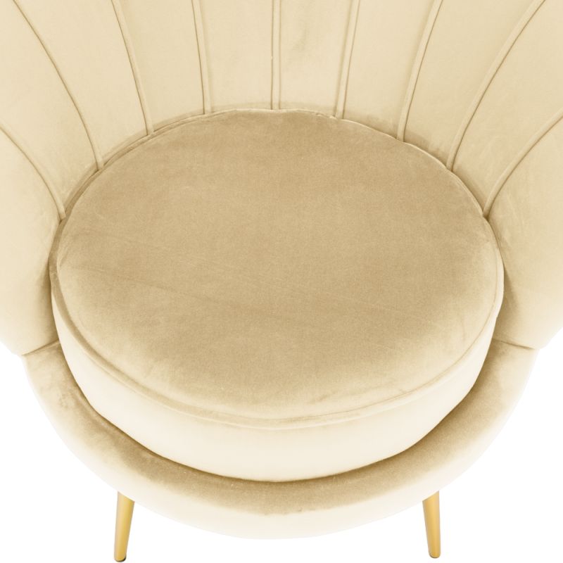 Kreslo Art-deco, béžová Velvet látka, kov gold chróm zlatý, NOBLEO