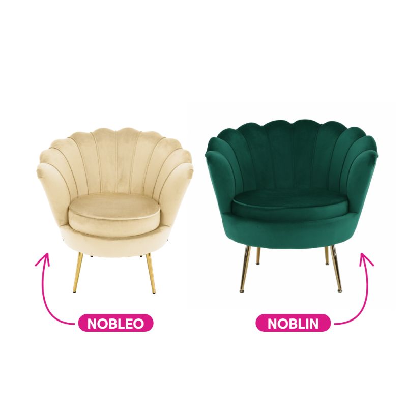 Kreslo Art-deco, béžová Velvet látka, kov gold chróm zlatý, NOBLEO