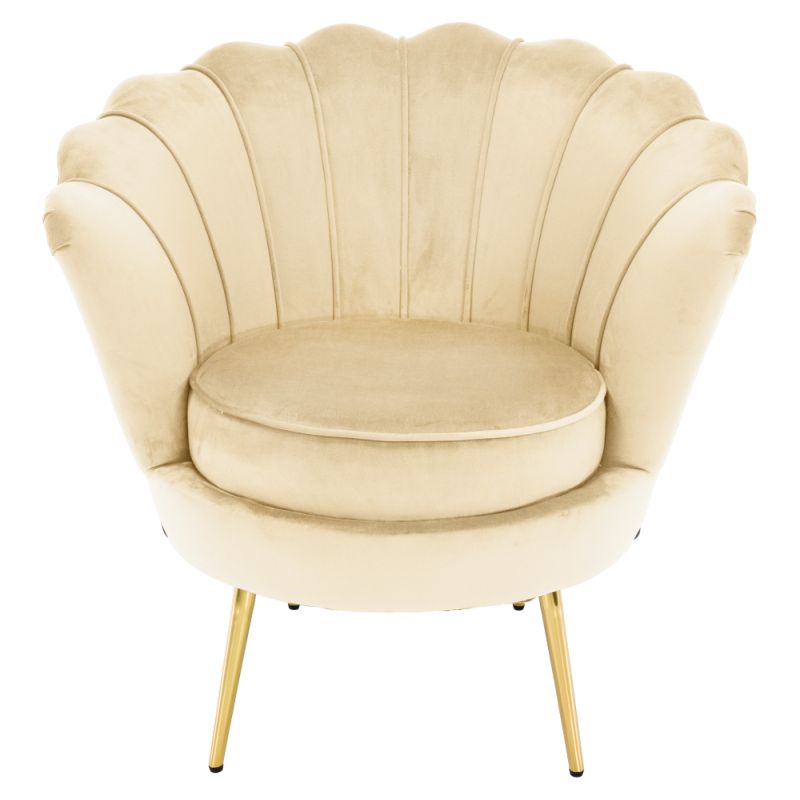 Kreslo Art-deco, béžová Velvet látka, kov gold chróm zlatý, NOBLEO