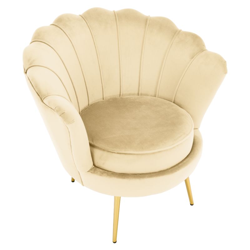 Kreslo Art-deco, béžová Velvet látka, kov gold chróm zlatý, NOBLEO