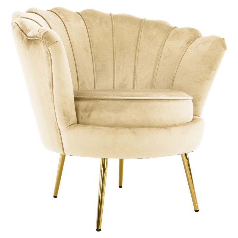 Kreslo Art-deco, béžová Velvet látka, kov gold chróm zlatý, NOBLEO