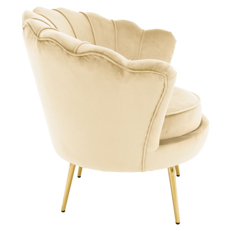Kreslo Art-deco, béžová Velvet látka, kov gold chróm zlatý, NOBLEO