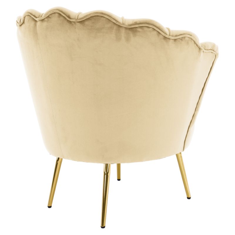 Kreslo Art-deco, béžová Velvet látka, kov gold chróm zlatý, NOBLEO