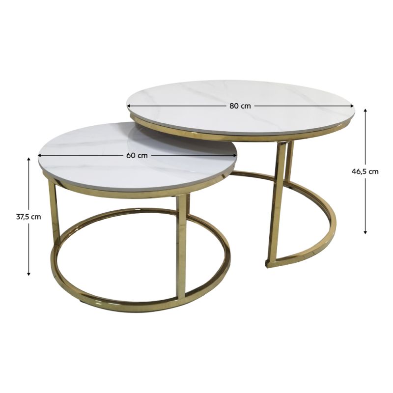 Konferenčné stolíky, set 2 ks, 80x80cm, imitácia mramoru, gold chróm zlatý, DEVNET 3 NEW