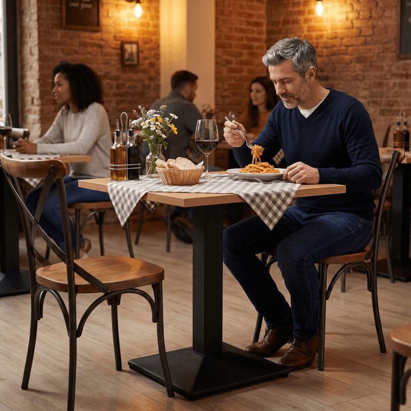 Jedálenský bistro stôl, 70x70cm, DTD, dub sonoma, čierny, RINALDO TYP 1