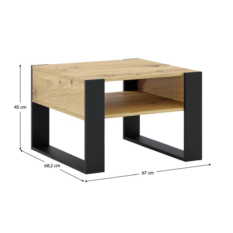 Konferenčný stolík, 68x67, dub artisan, čierny, CARA 2