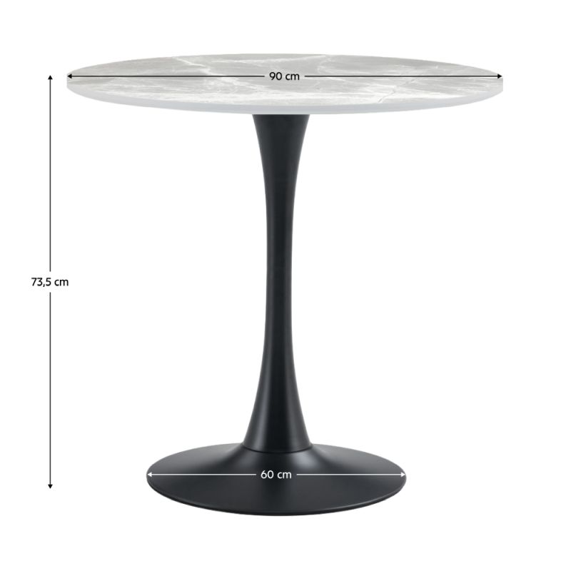 Jedálenský stôl, okrúhly 90cm, sivý mramor, čierny kov, LORIAN TYP 1