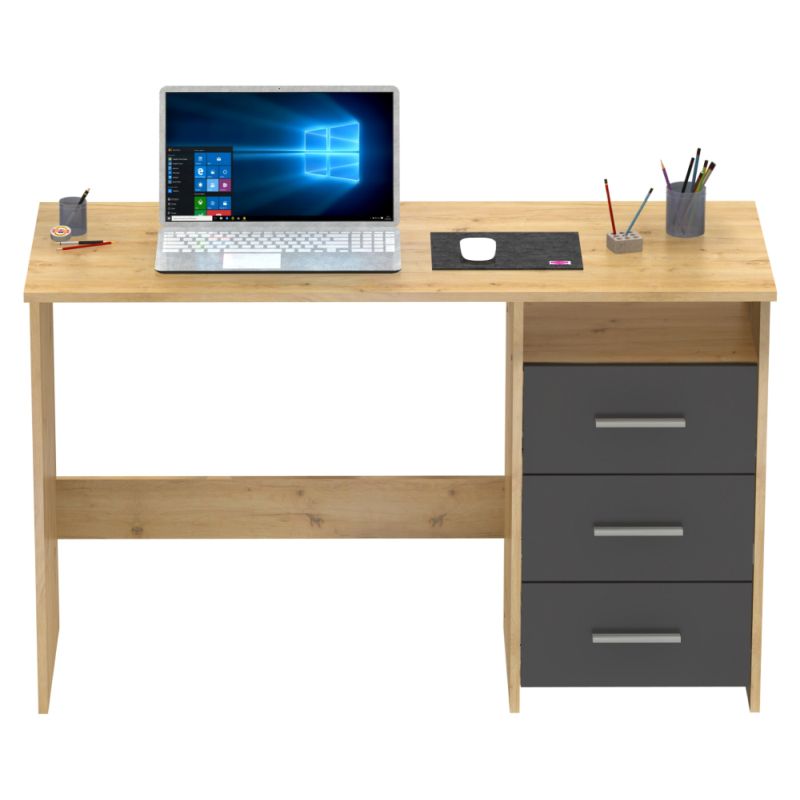 PC stôl, 123x50cm, dub artisan, grafit, LARISTOTE NEW