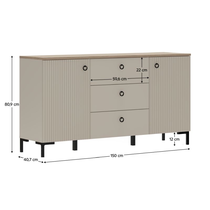 Komoda, 150cm, sivohnedá Taupe, dub silverjack, kombinovaná, DOMCA 2D3S