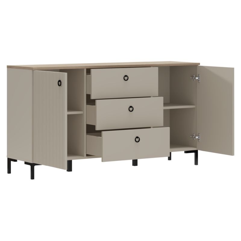 Komoda, 150cm, sivohnedá Taupe, dub silverjack, kombinovaná, DOMCA 2D3S