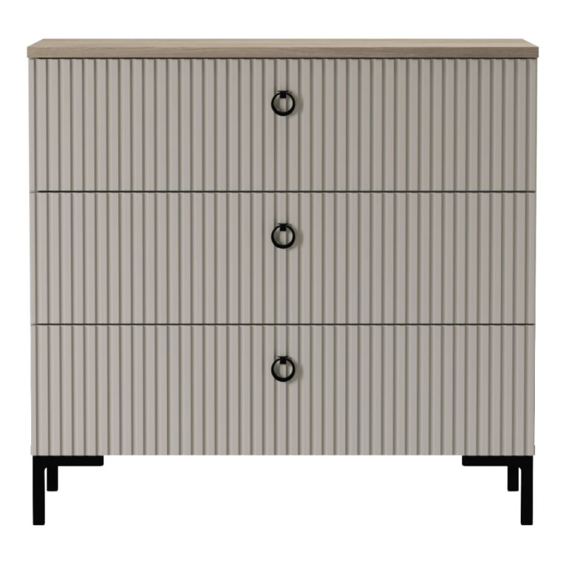 Komoda, 85cm, sivohnedá Taupe, dub silverjack, zásuvková, DOMCA 3S