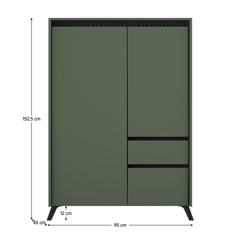 Komoda, 95cm, smoke zelená, čierna, kombinovaná, LONGY REG2D1S1K