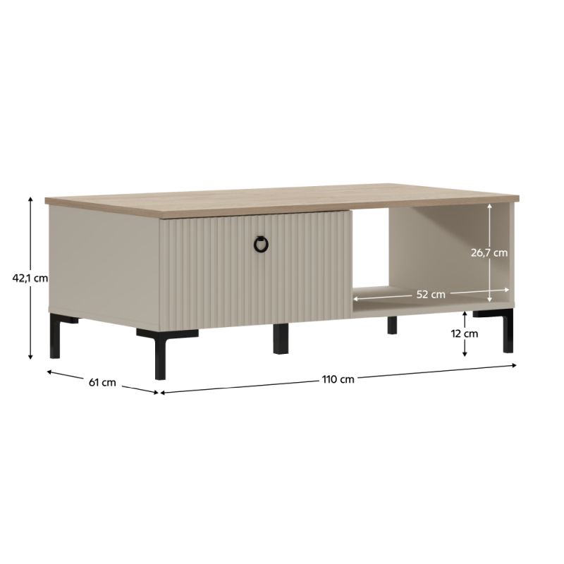 Konferenčný stolík, 110x61cm, sivohnedý Taupe, dub silverjack, DOMCA 1S