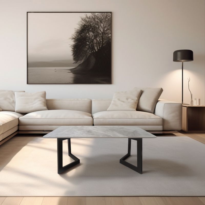 Konferenčný stolík, 110x60cm, sivý mramor, čierny, SOFIAN
