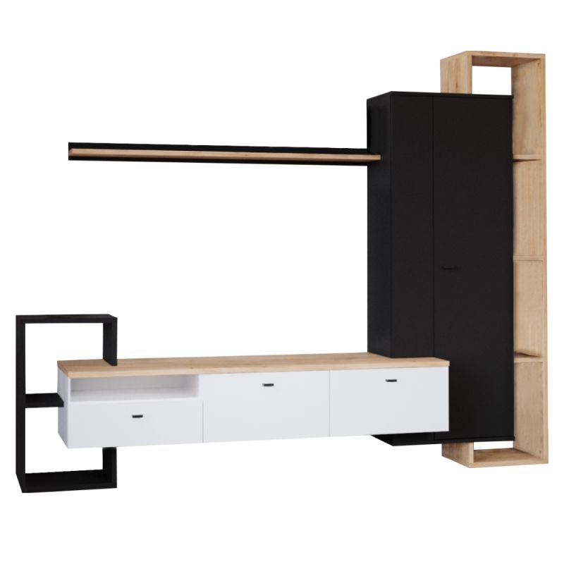 Obývacia stena, 240cm, čierna, biela, dub craft zlatý, DENISO