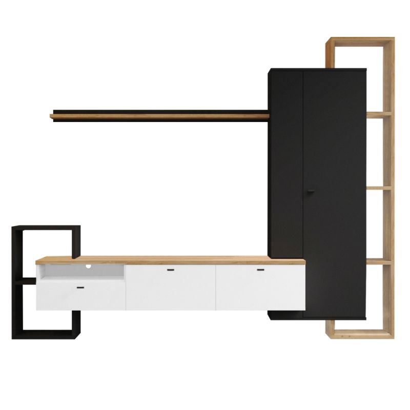 Obývacia stena, 240cm, čierna, biela, dub craft zlatý, DENISO